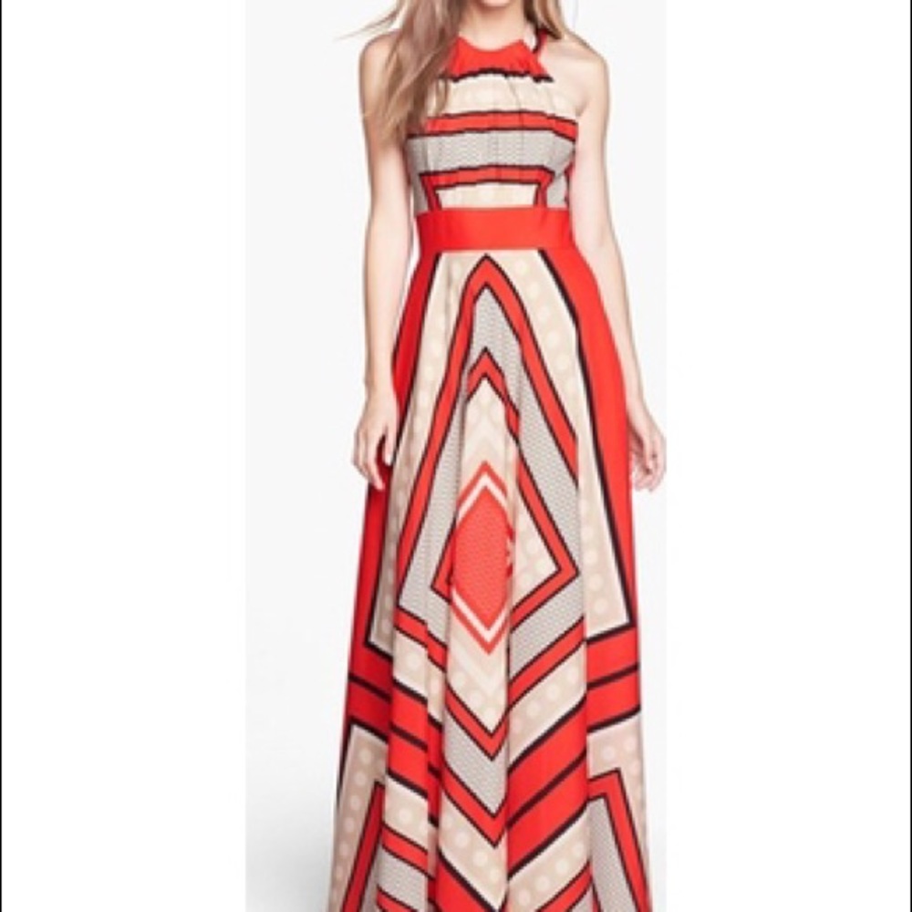 Eliza J formal red geometric printed formal dress
